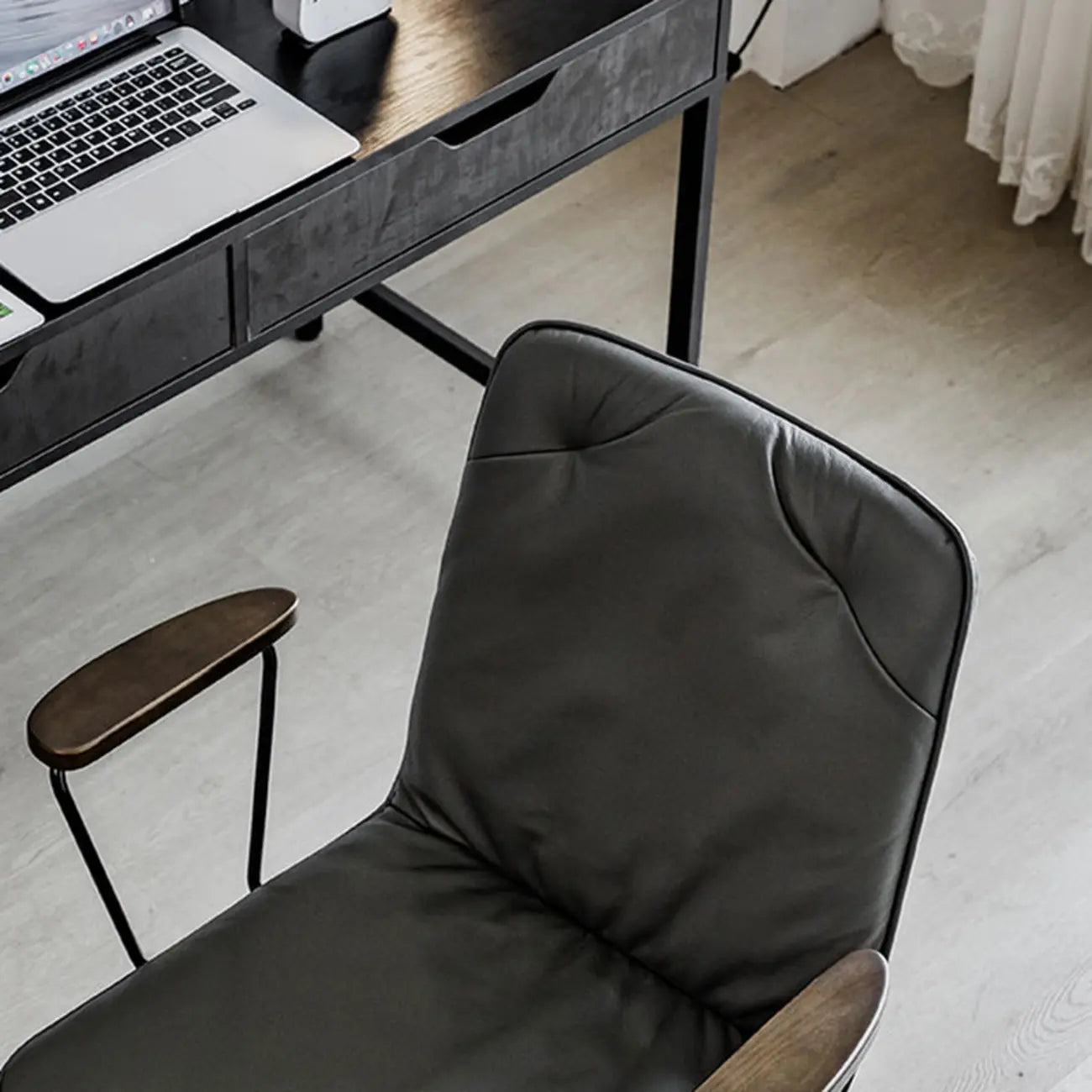 Elegant Grey Leather Metal Swivel Office Chair with Casters