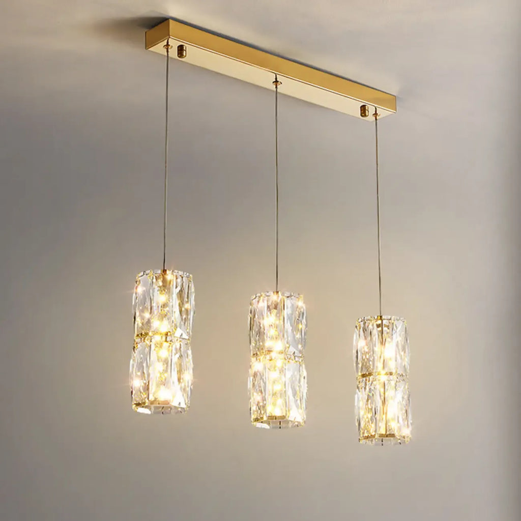 Cylinder Crystal Island Pendant Light Dimmable LED for Kitchen