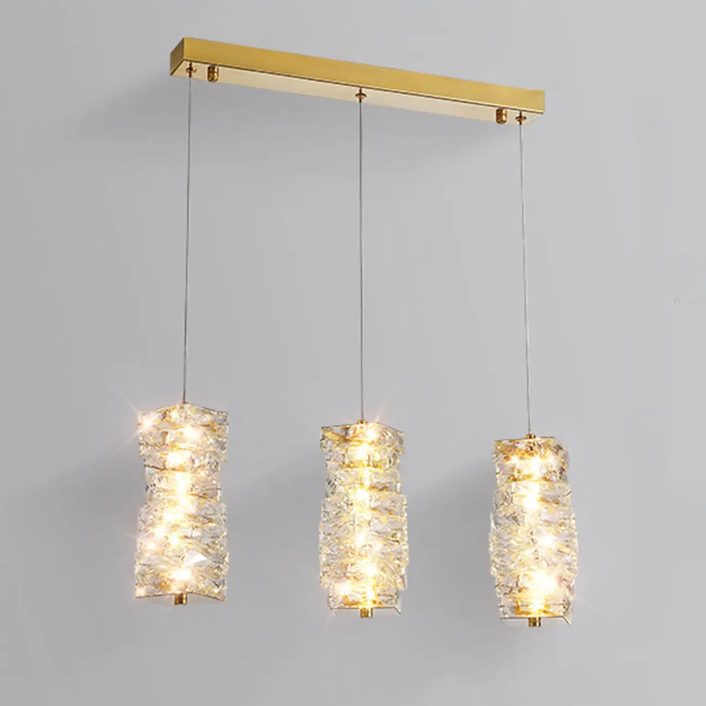Cylinder Crystal Island Pendant Light Dimmable LED for Kitchen