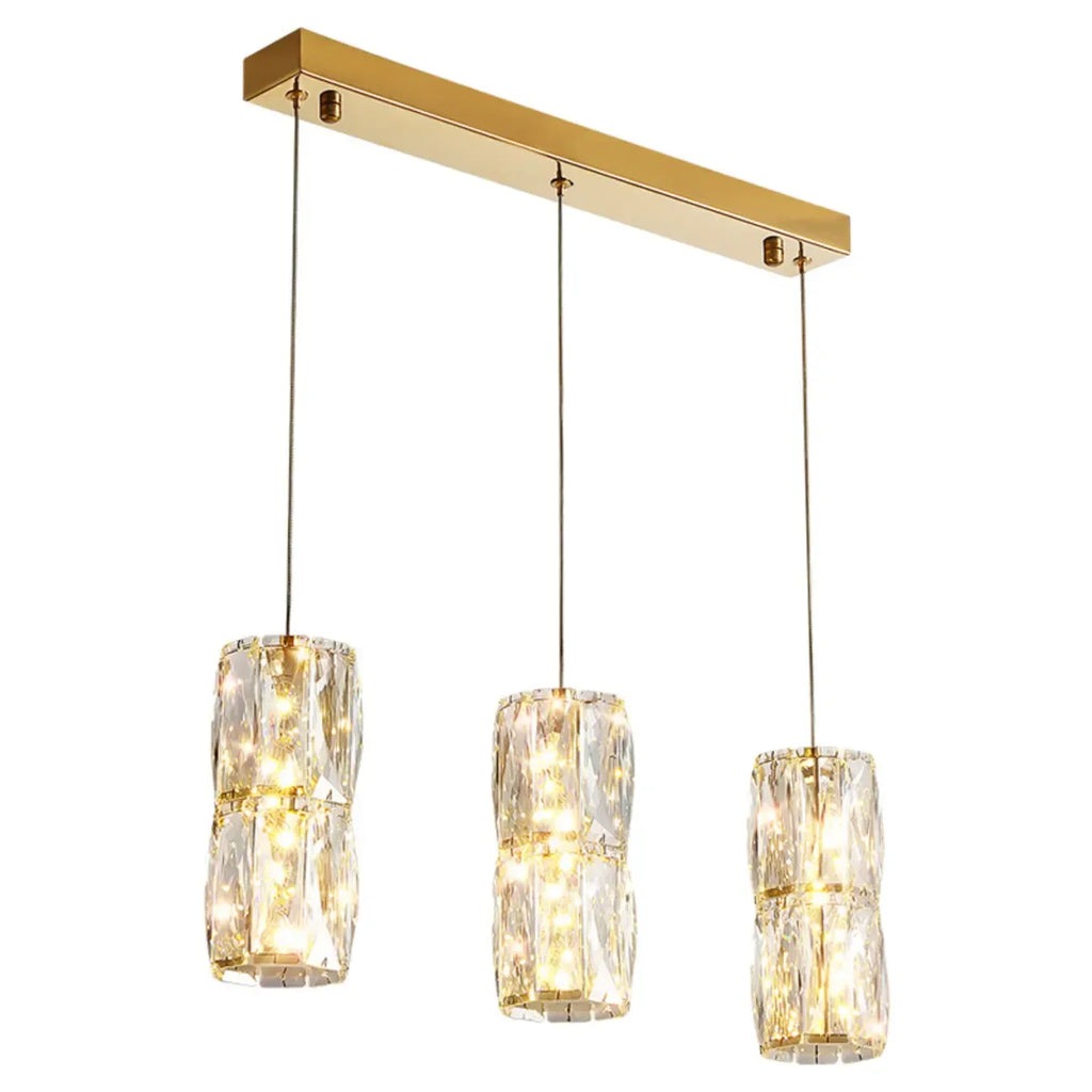 Cylinder Crystal Island Pendant Light Dimmable LED for Kitchen