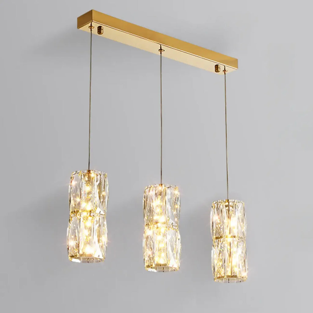 Cylinder Crystal Island Pendant Light Dimmable LED for Kitchen