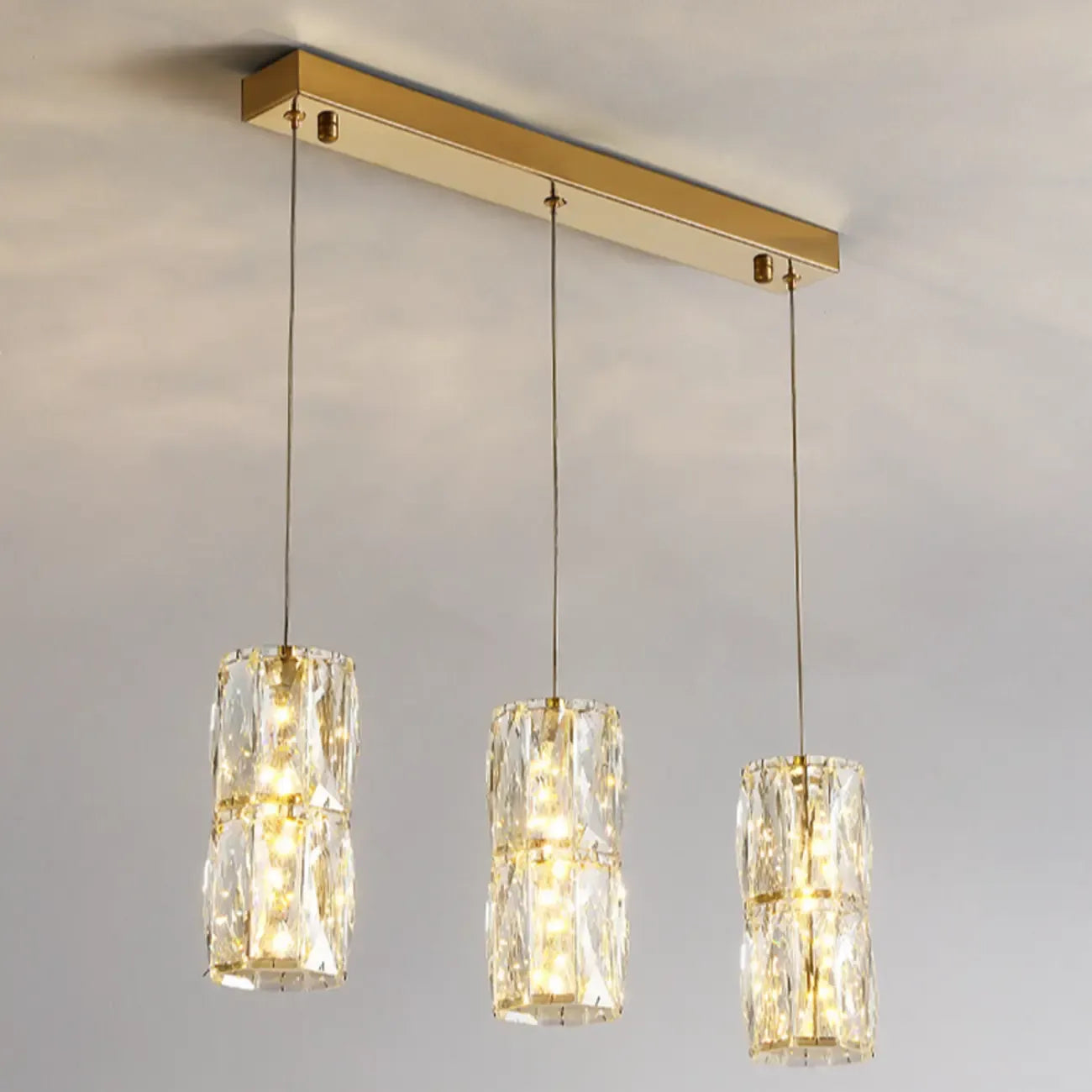 Cylinder Crystal Island Pendant Light Dimmable LED for Kitchen