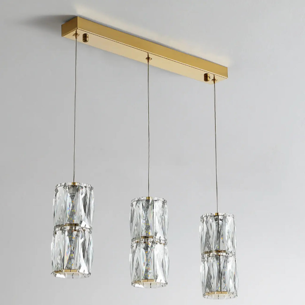 Cylinder Crystal Island Pendant Light Dimmable LED for Kitchen