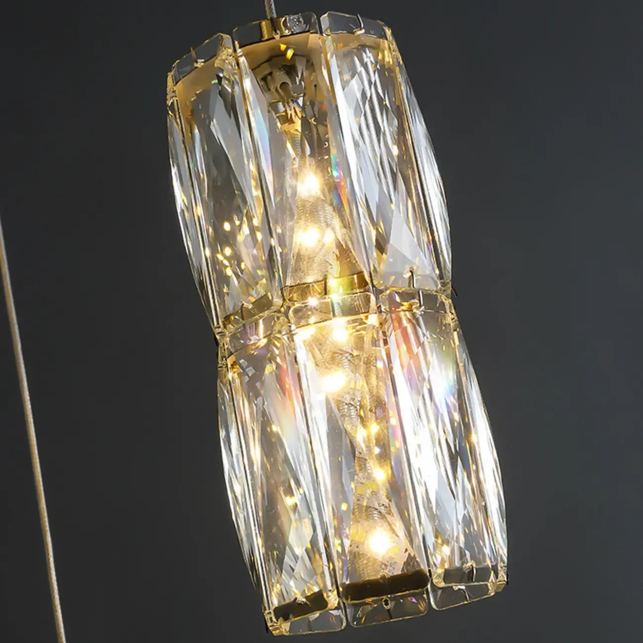 Cylinder Crystal Island Pendant Light Dimmable LED for Kitchen