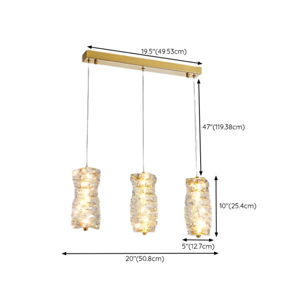 Cylinder Crystal Island Pendant Light Dimmable LED for Kitchen