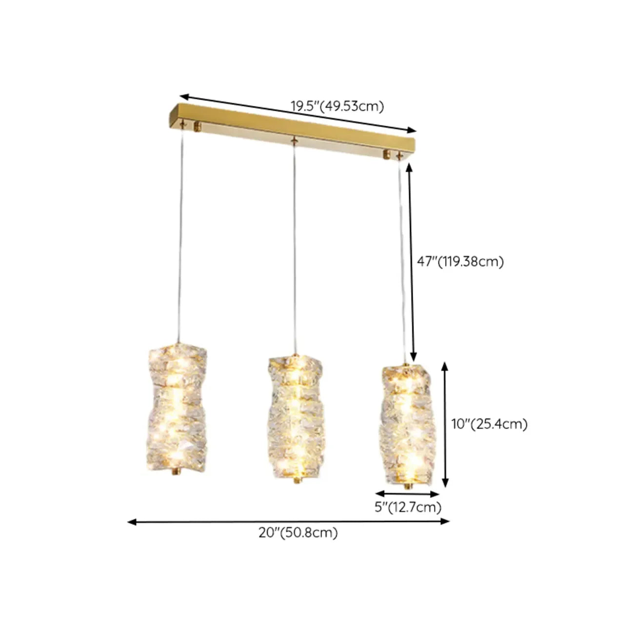 Cylinder Crystal Island Pendant Light Dimmable LED for Kitchen