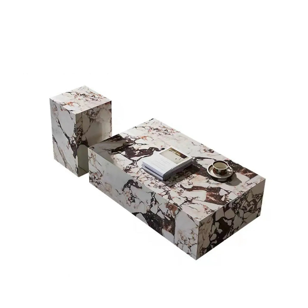 Sleek Sintered Stone Block Base Side Coffee Table