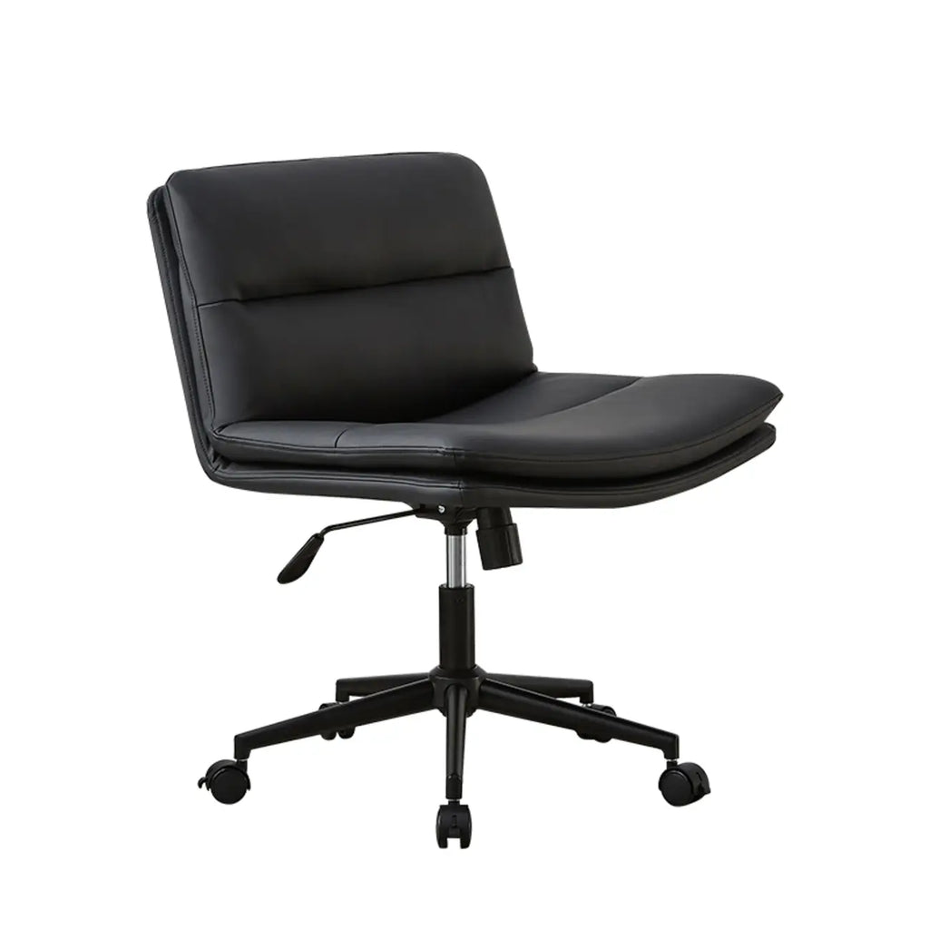 Beige Leather Armless Swivel Wide Office Chair