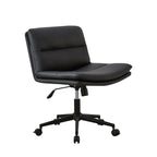 Beige Leather Armless Swivel Wide Office Chair