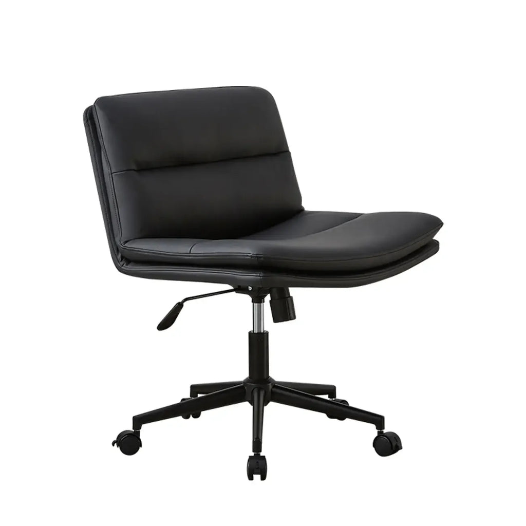 Beige Leather Armless Swivel Wide Office Chair