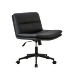 Beige Leather Armless Swivel Wide Office Chair