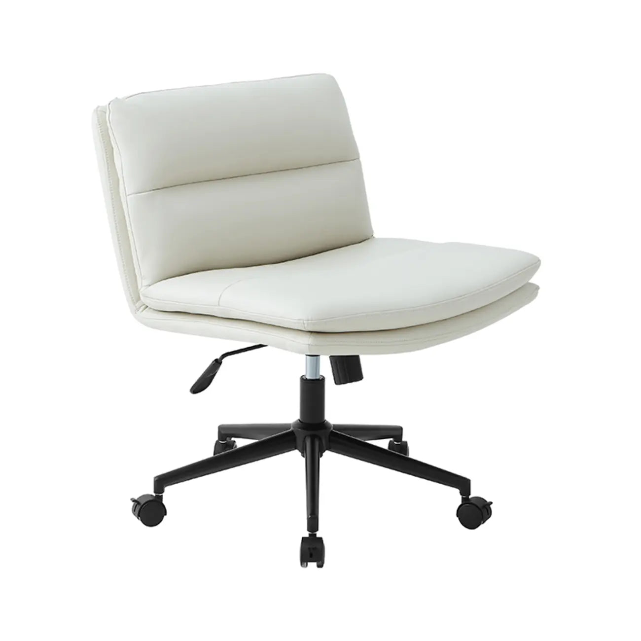 Beige Leather Armless Swivel Wide Office Chair