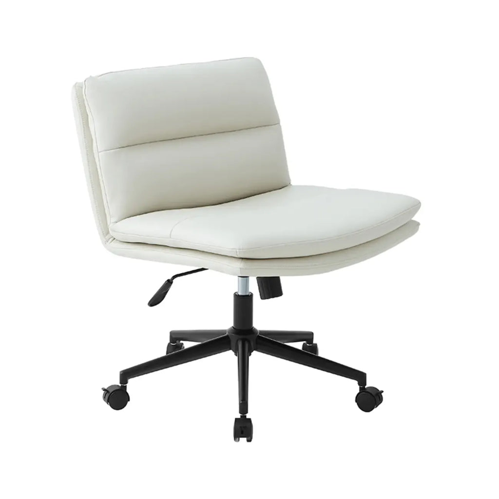 Beige Leather Armless Swivel Wide Office Chair