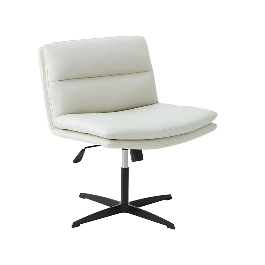 Beige Leather Armless Swivel Wide Office Chair