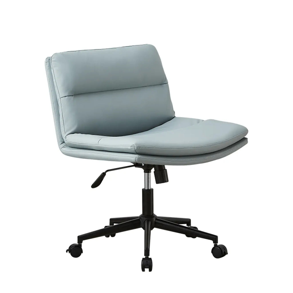 Beige Leather Armless Swivel Wide Office Chair