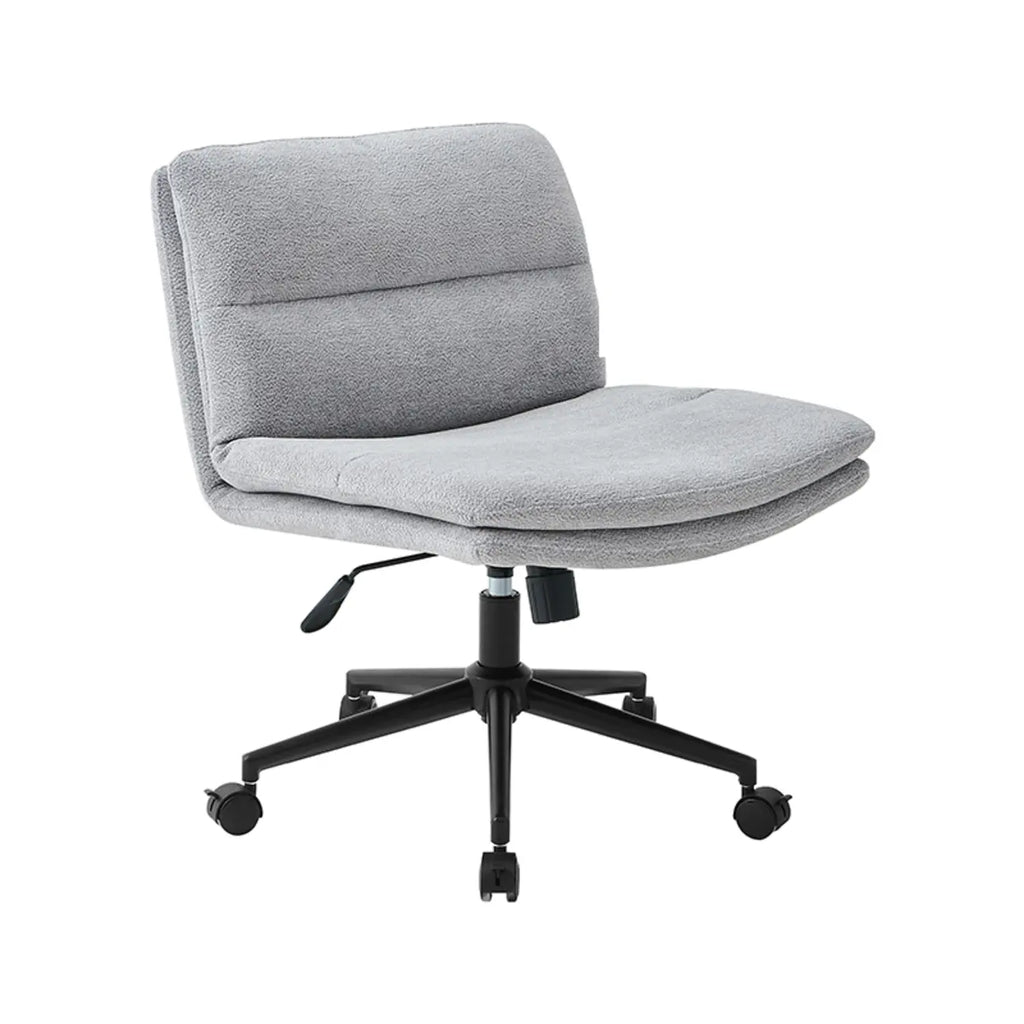 Beige Leather Armless Swivel Wide Office Chair