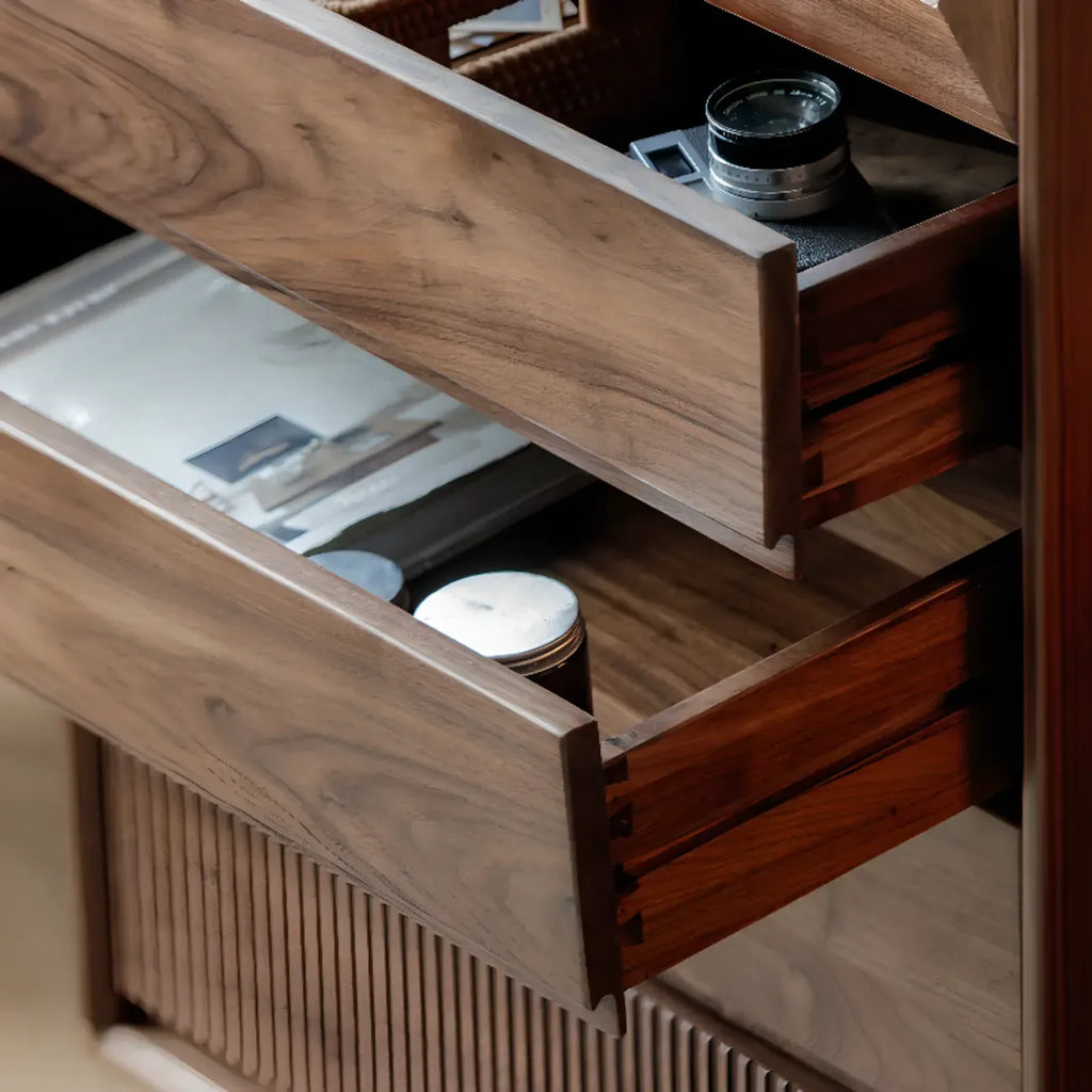 47H Modern Walnut Flip-Up Glass Door Storage Cabinet