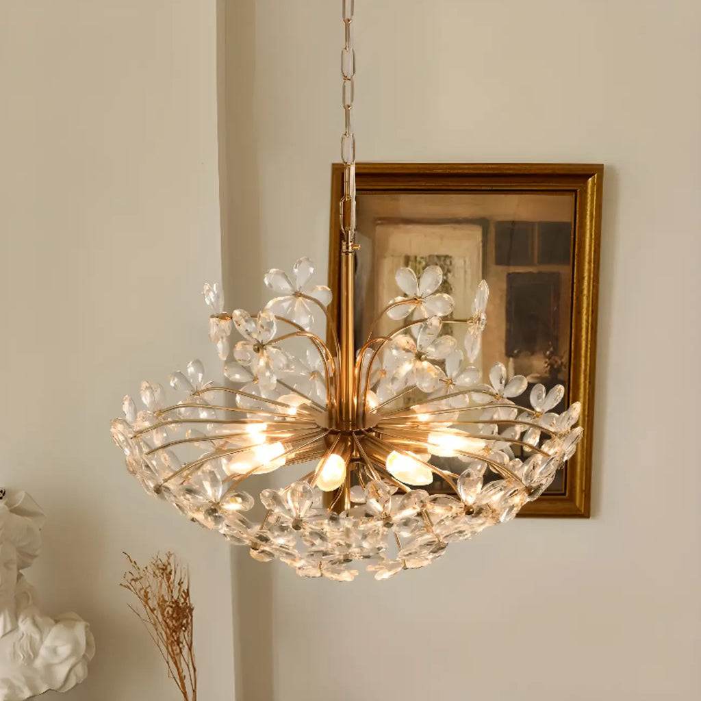 Elegant Floral Crystal Gold Adjustable Chandelier