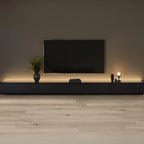 Minimalist Black Long Rectangular TV Stand with 4 Drawers