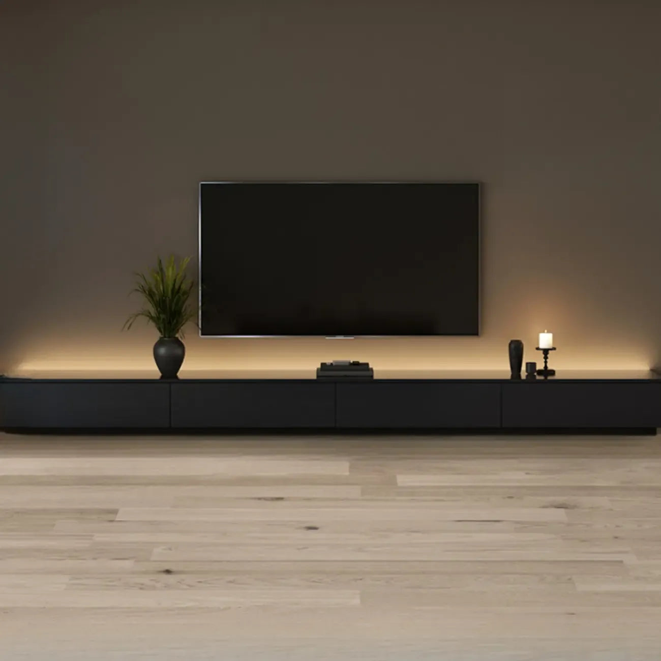 Minimalist Black Long Rectangular TV Stand with 4 Drawers