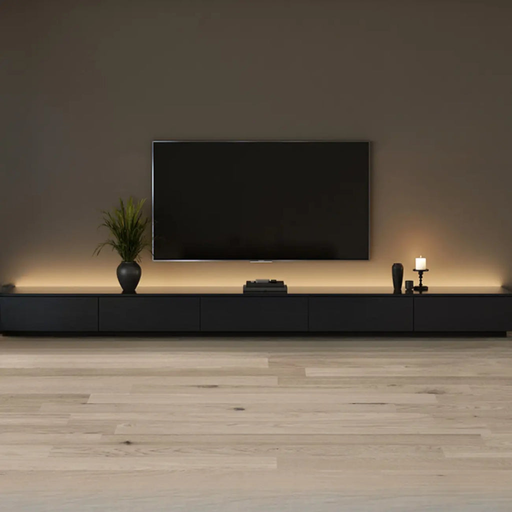 Minimalist Black Long Rectangular TV Stand with 4 Drawers