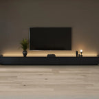 Minimalist Black Long Rectangular TV Stand with 4 Drawers