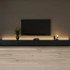 Minimalist Black Long Rectangular TV Stand with 4 Drawers