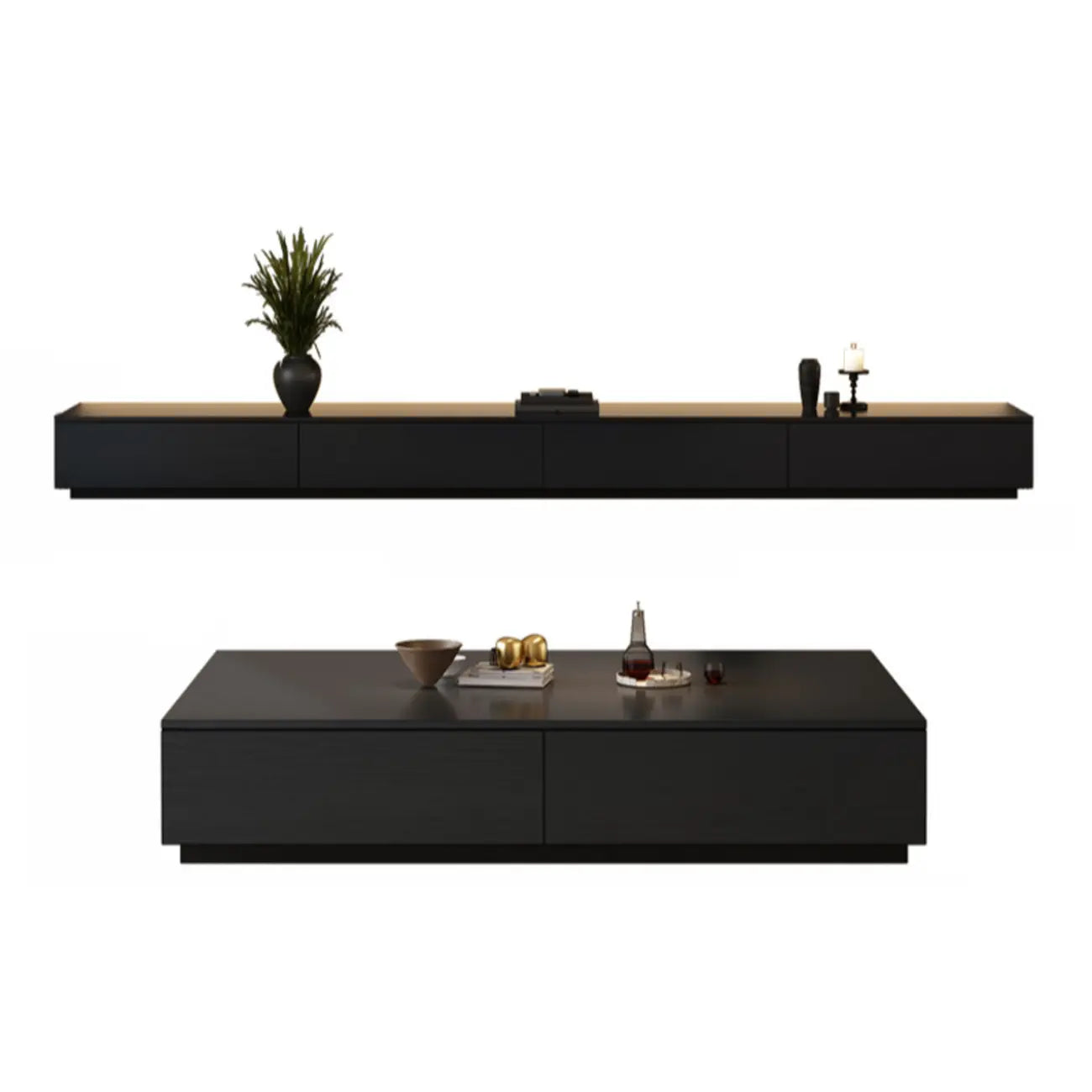 Minimalist Black Long Rectangular TV Stand with 4 Drawers