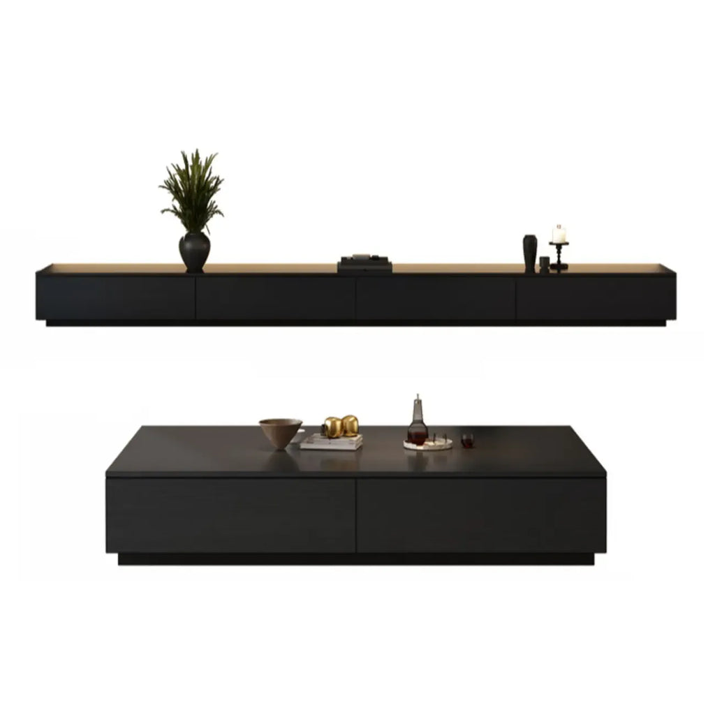 Minimalist Black Long Rectangular TV Stand with 4 Drawers