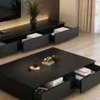 Minimalist Black Long Rectangular TV Stand with 4 Drawers