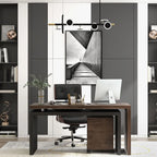 Modern Wood Leather Adjustable Swivel Black Executive Chair