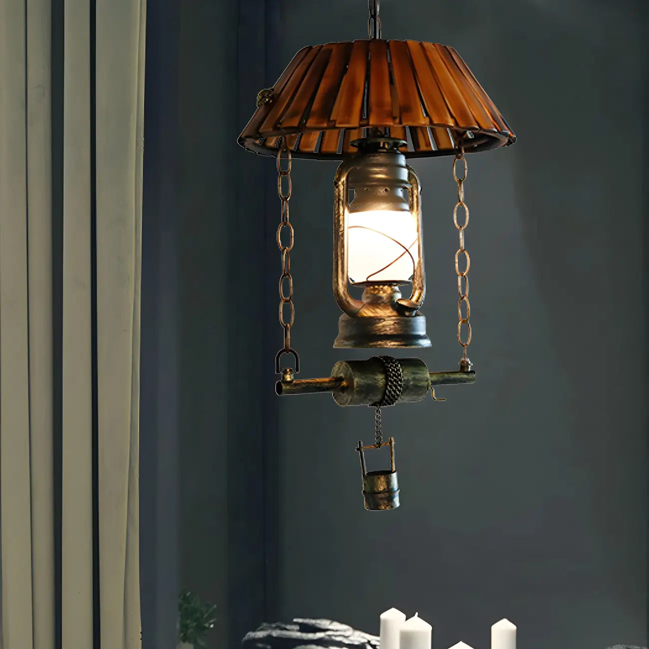 Rustic Brown Glass Pendant Light for Kitchen Island