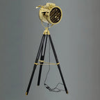 Industrial Gold Metal Tripod Standing Floor Lamp