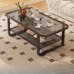 Modern White Rectangle Glass Coffee Table with Shelf