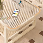 Modern White Rectangle Glass Coffee Table with Shelf