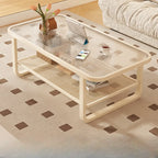 Modern White Rectangle Glass Coffee Table with Shelf