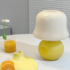 Plug-In Yellow Glass Mushroom Table Lamp for Bedside Lighting