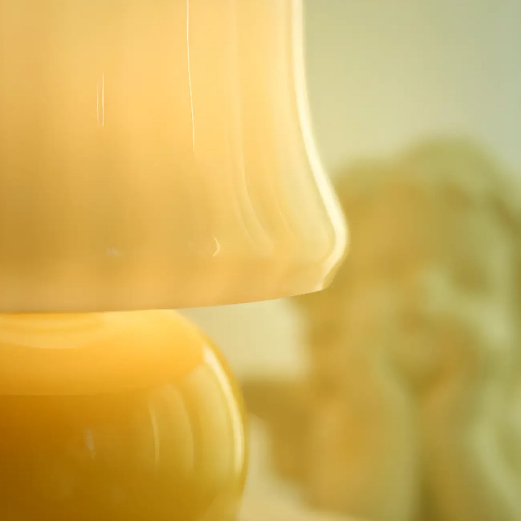 Plug-In Yellow Glass Mushroom Table Lamp for Bedside Lighting