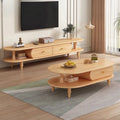 71 Black Oval Wood 3-Shelf TV Stand with Storage Drawers