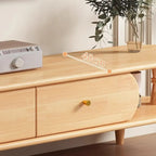 71 Black Oval Wood 3-Shelf TV Stand with Storage Drawers