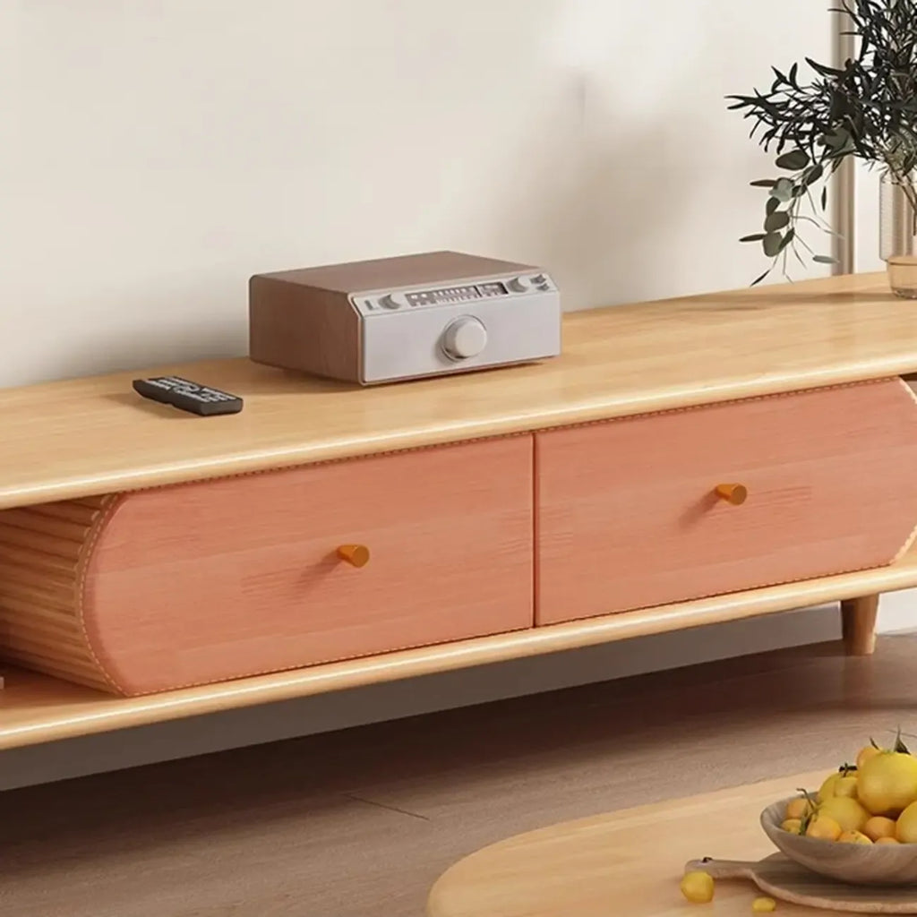 71 Black Oval Wood 3-Shelf TV Stand with Storage Drawers
