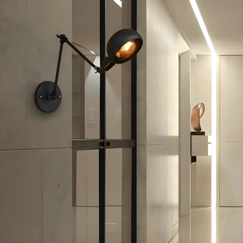 Industrial 1-Light Black Metal Swing Arm Wall Sconce