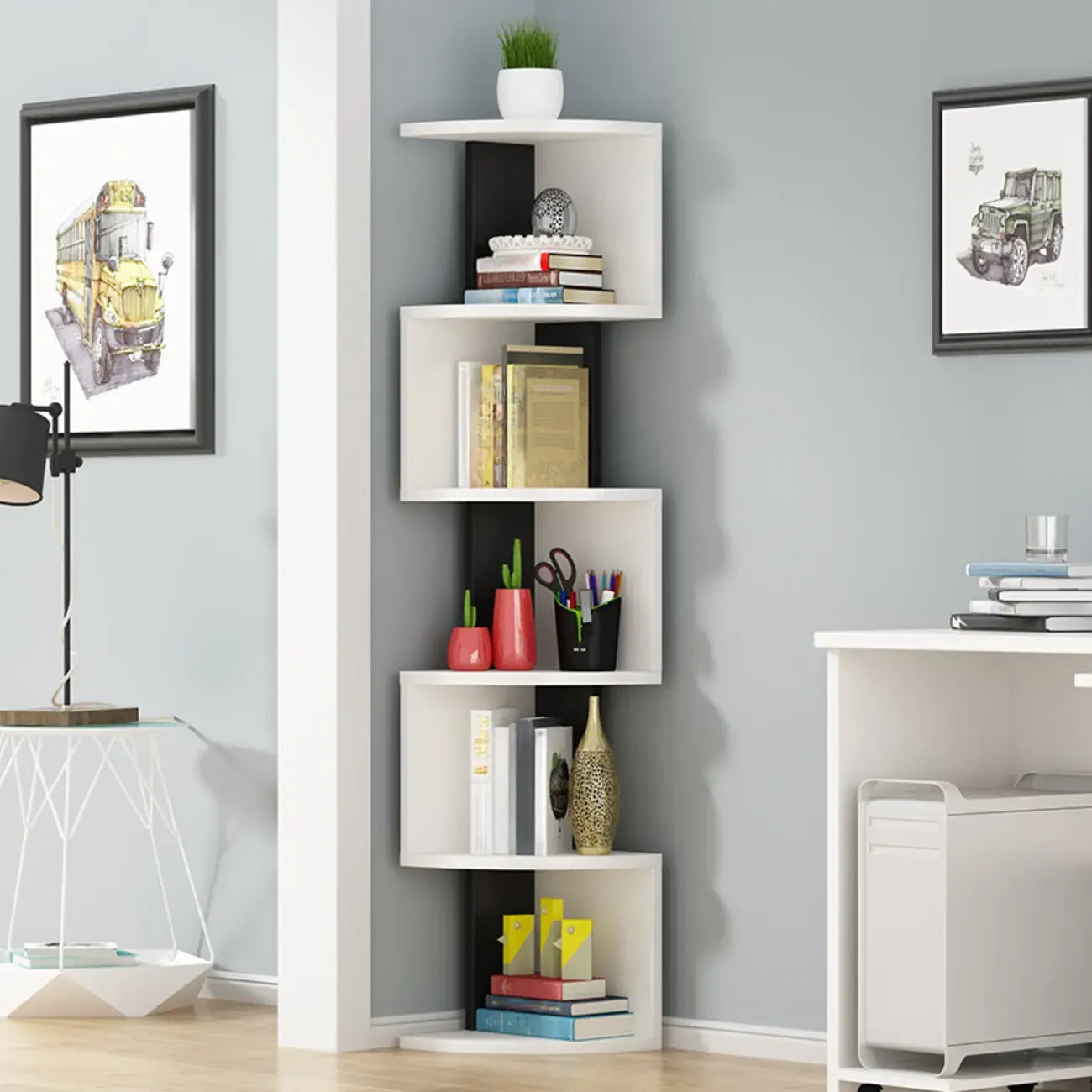 Modern Black White Wooden Living Room Corner Cabinet
