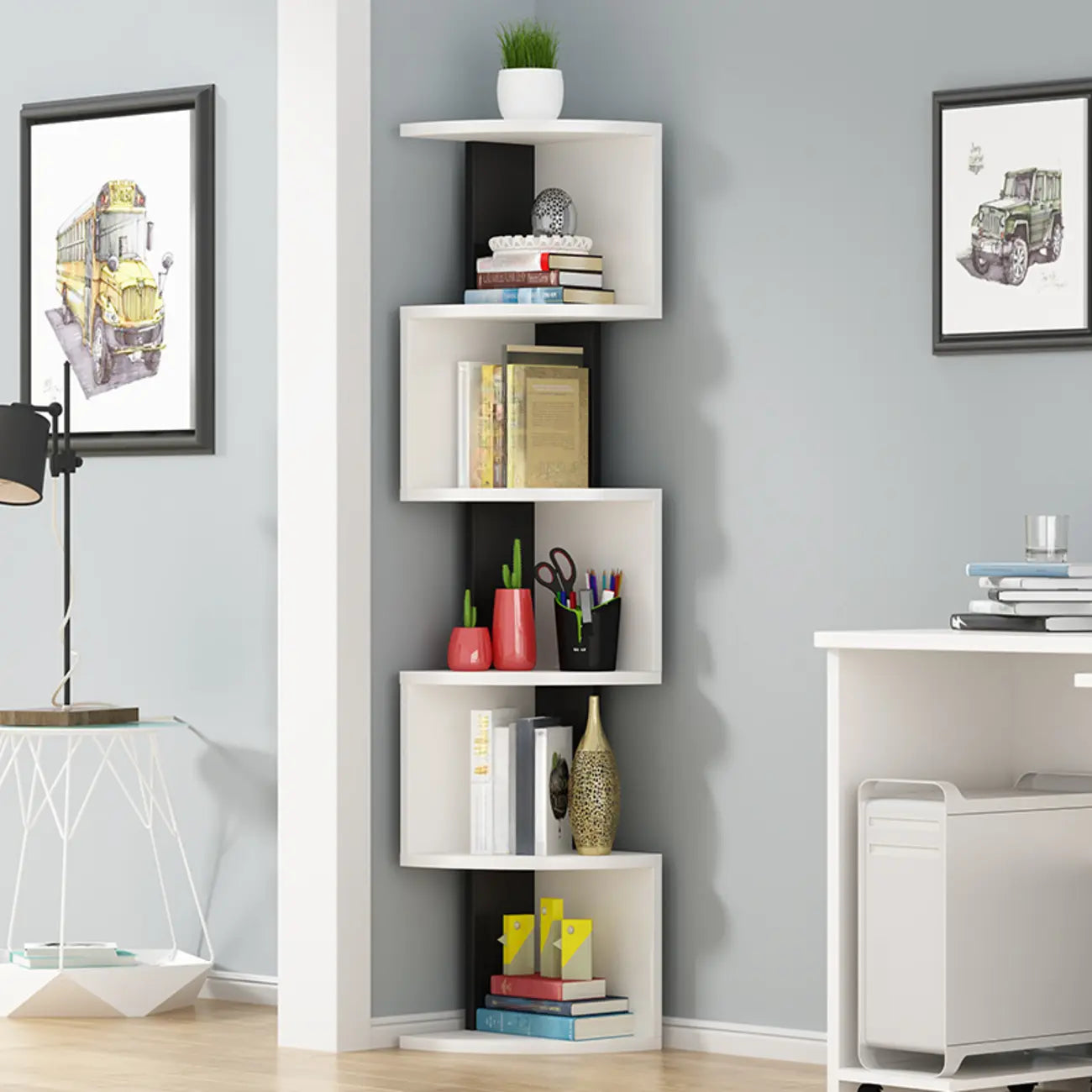 Modern Black White Wooden Living Room Corner Cabinet
