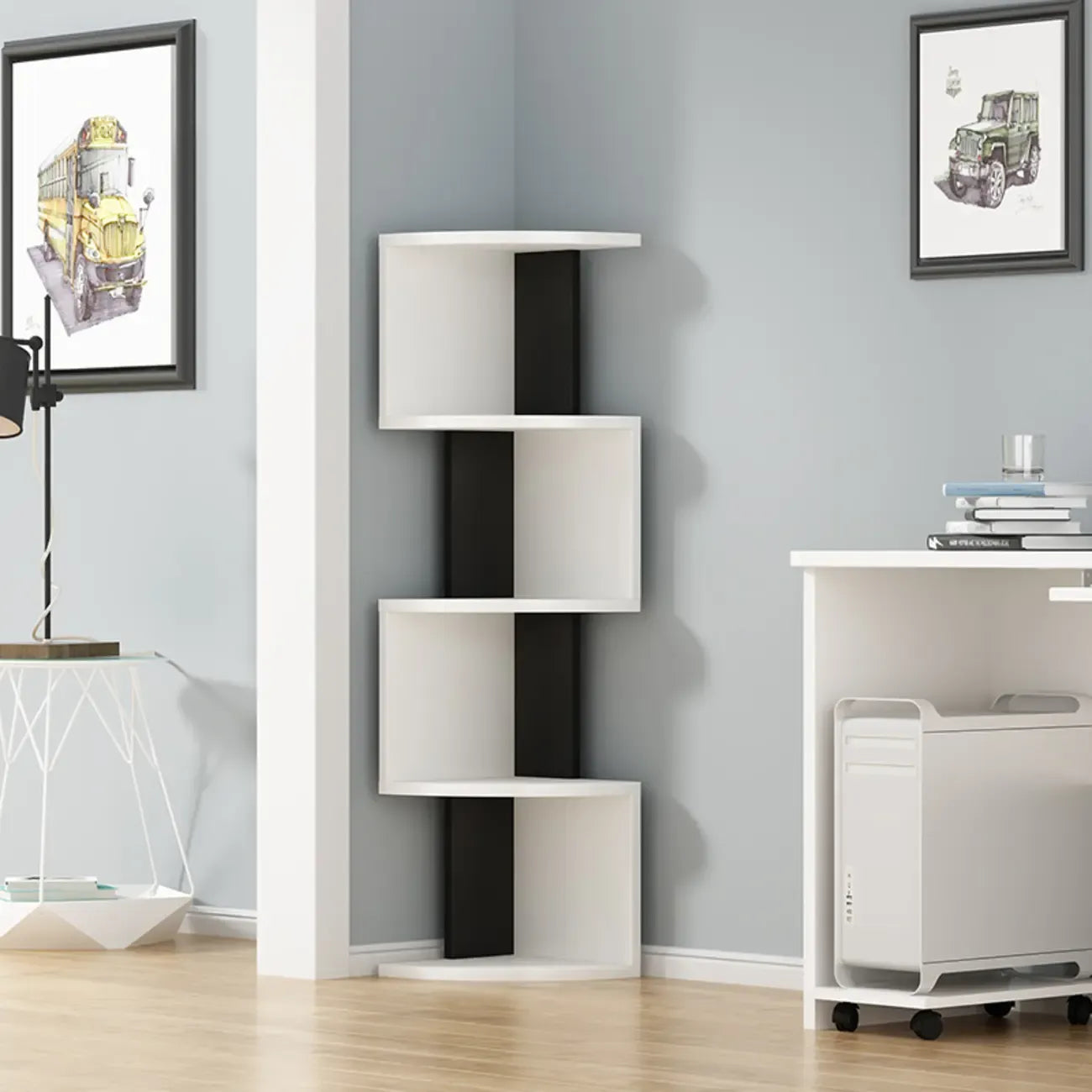 Modern Black White Wooden Living Room Corner Cabinet