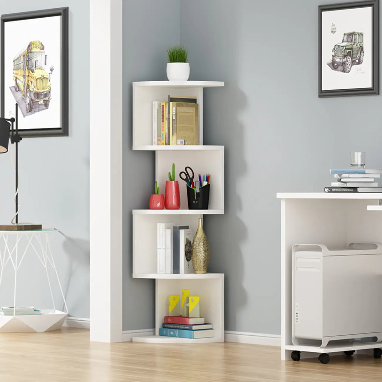 Modern Black White Wooden Living Room Corner Cabinet