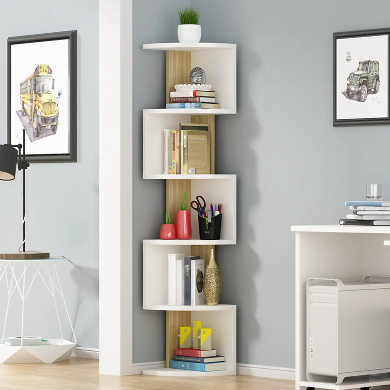 Modern Black White Wooden Living Room Corner Cabinet