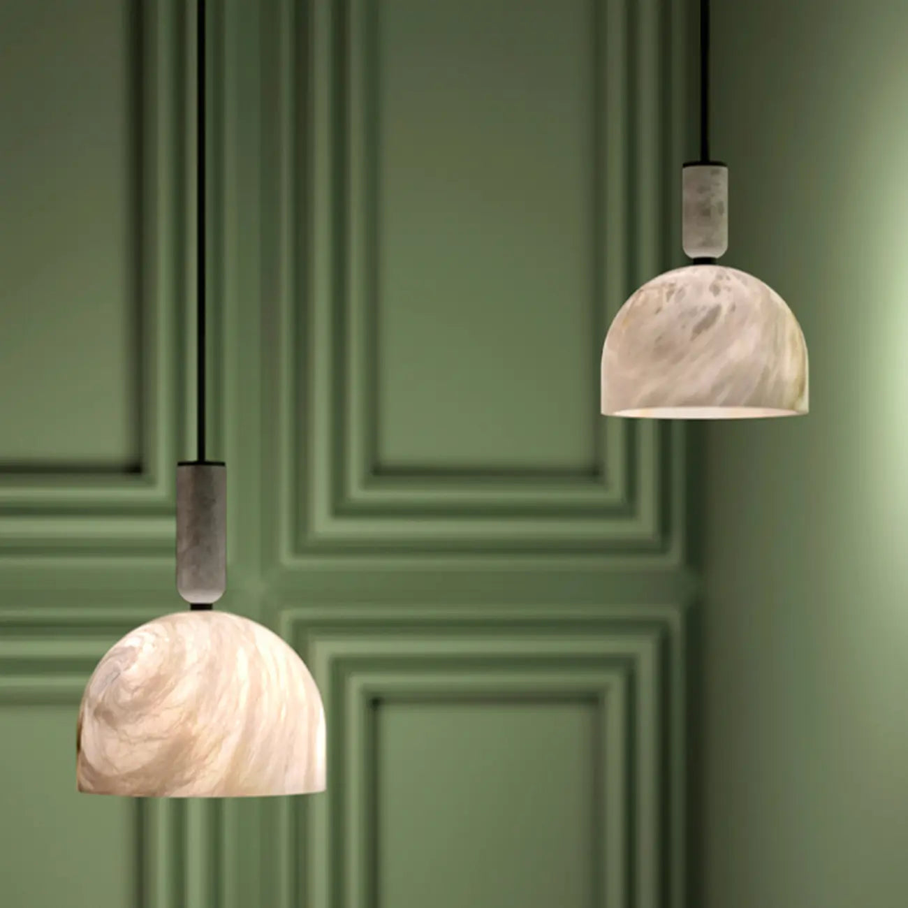 Contemporary Bedroom White Alabaster Dome Pendant Light