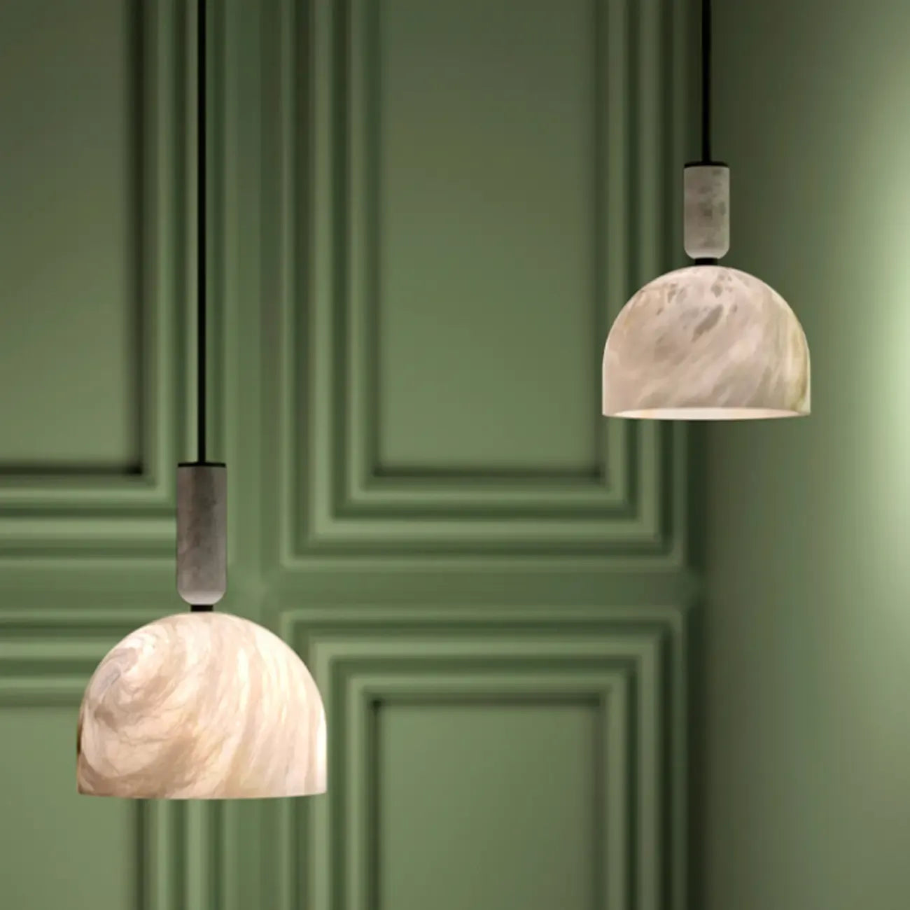 Contemporary Bedroom White Alabaster Dome Pendant Light