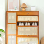 Bohemian Brown Wood Shoe Cabinet with Cane Doors